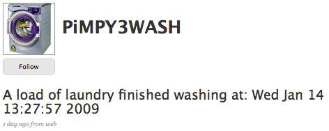 Washing machine hack tweets when it's finished.
