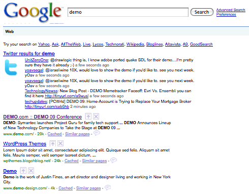 Realtime Twitter Search Results on Google via Greasemonkey script