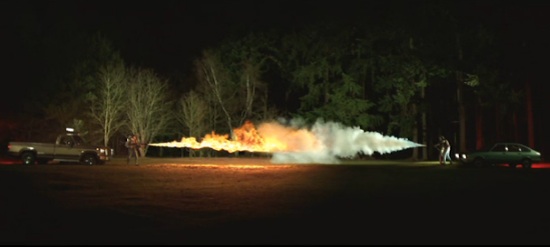 Flame thrower vs. fire extinguisher