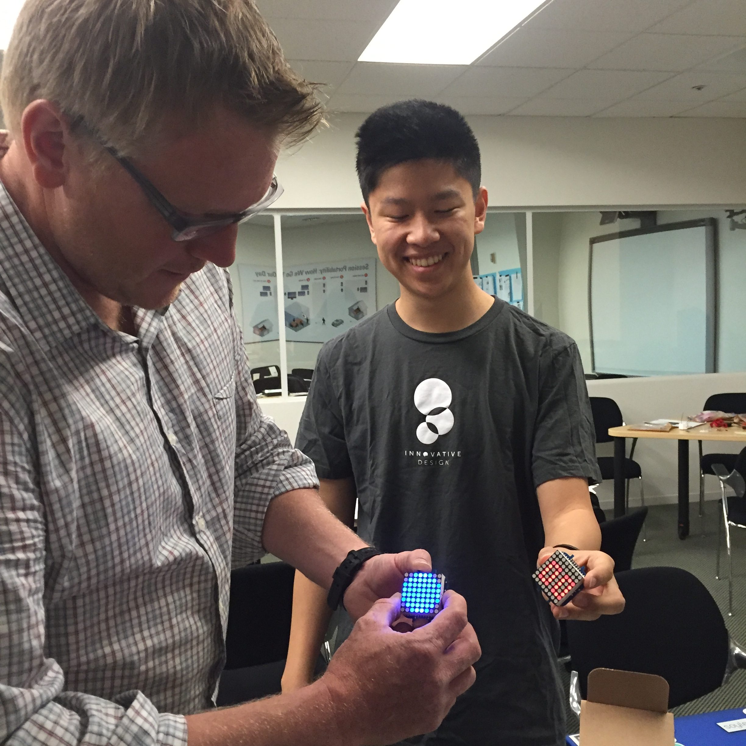 Julian Orr (@orr_ux) and intern David Xie flash off those word-face smart watches